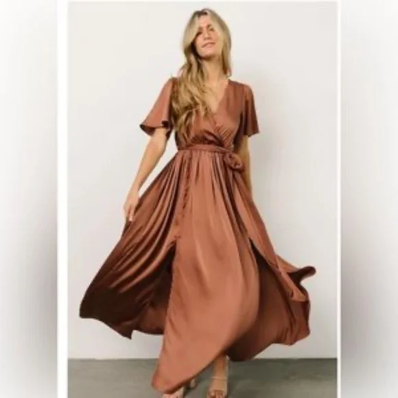 chinese dress ladies Baltic Born Womens Sicily Satin Maxi Dress | Rust main image 0